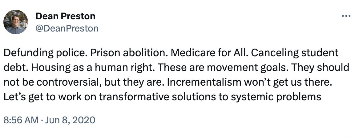 Dean Preston wants to defund the police and abolish prisons